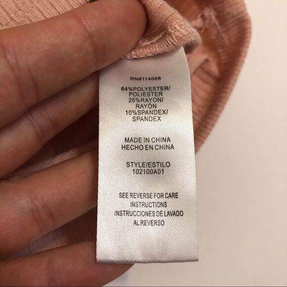 SOCIETY STITCH blush Pink ribbed Crop low cut Top t shirt balloon puff sleeve-L - Picture 6 of 8